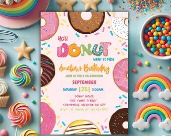 Editable Donut Birthday Invitation, Sweet Celebration (Digital Download)