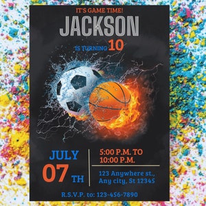 Convite esportivo editável, aniversariante de futebol, convite para festa de aniversário de basquete, convite para All Star, tema esportivo, download instantâneo