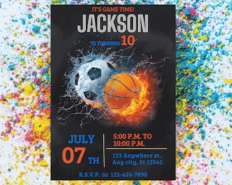 Editable Sports Birthday Invitation, Football Basketball Theme (Instant Download)