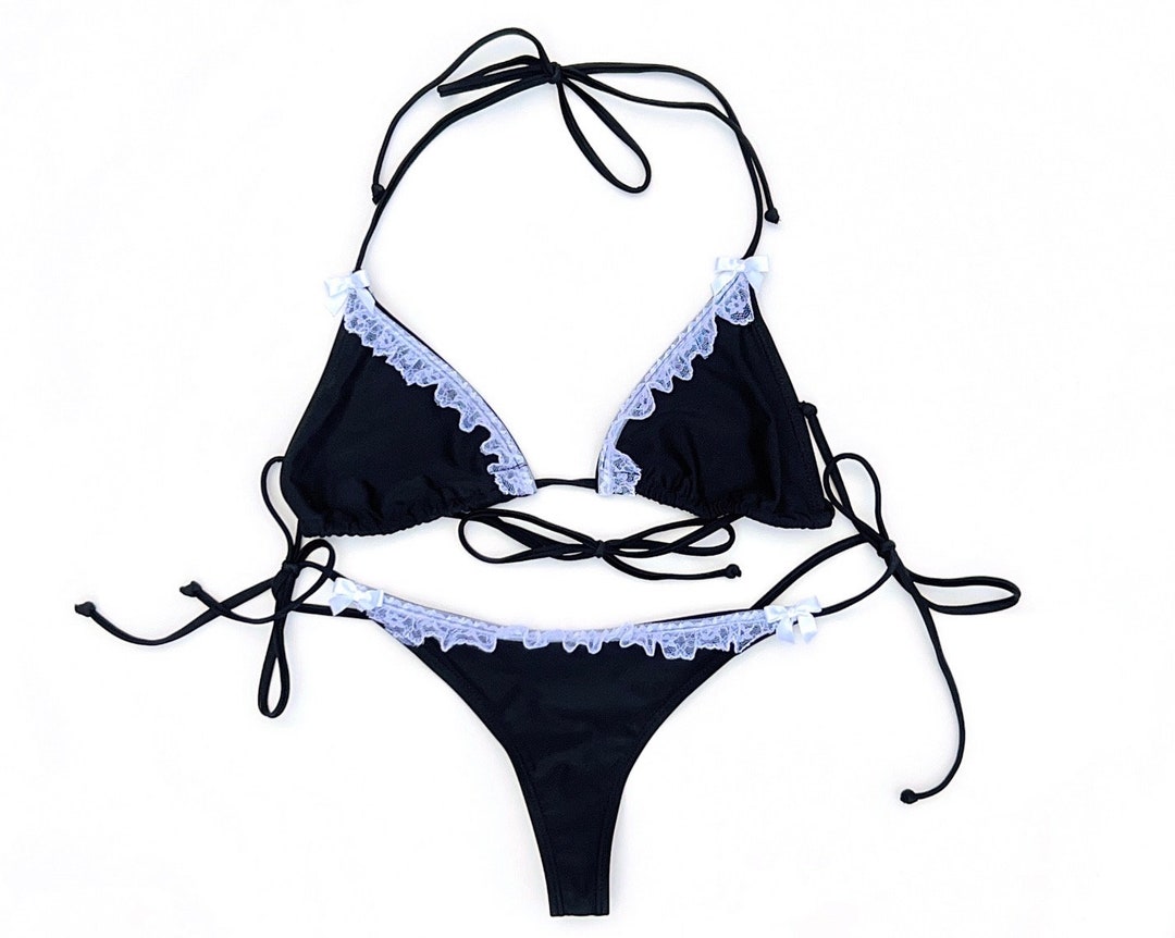 Black White Stripe Patchwork Deep V Hollow Backless Lace-up Bikini