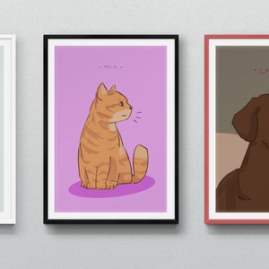 Retrato de mascota personalizado minimalista, regalo conmemorativo de pérdida de mascota, retrato personalizado, arte de dibujos animados, retrato de dibujos animados, retrato de gato