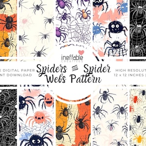 Spiders and Spider Webs Themed Patterns | Digital Paper Scrapbook Patterns, Pattern Paper, Seamless Patterns, Background Patterns
