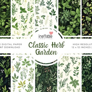 Classic Herb Garden Themed Patterns | Digital Paper Scrapbook Patterns, Pattern Paper, Seamless Patterns, Background Patterns