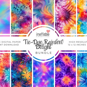 10 Seamless Tie-Dye Rainbow Delights Themed Patterns | Digital Paper, Scrapbook Patterns, Pattern Paper, Seamless Patterns