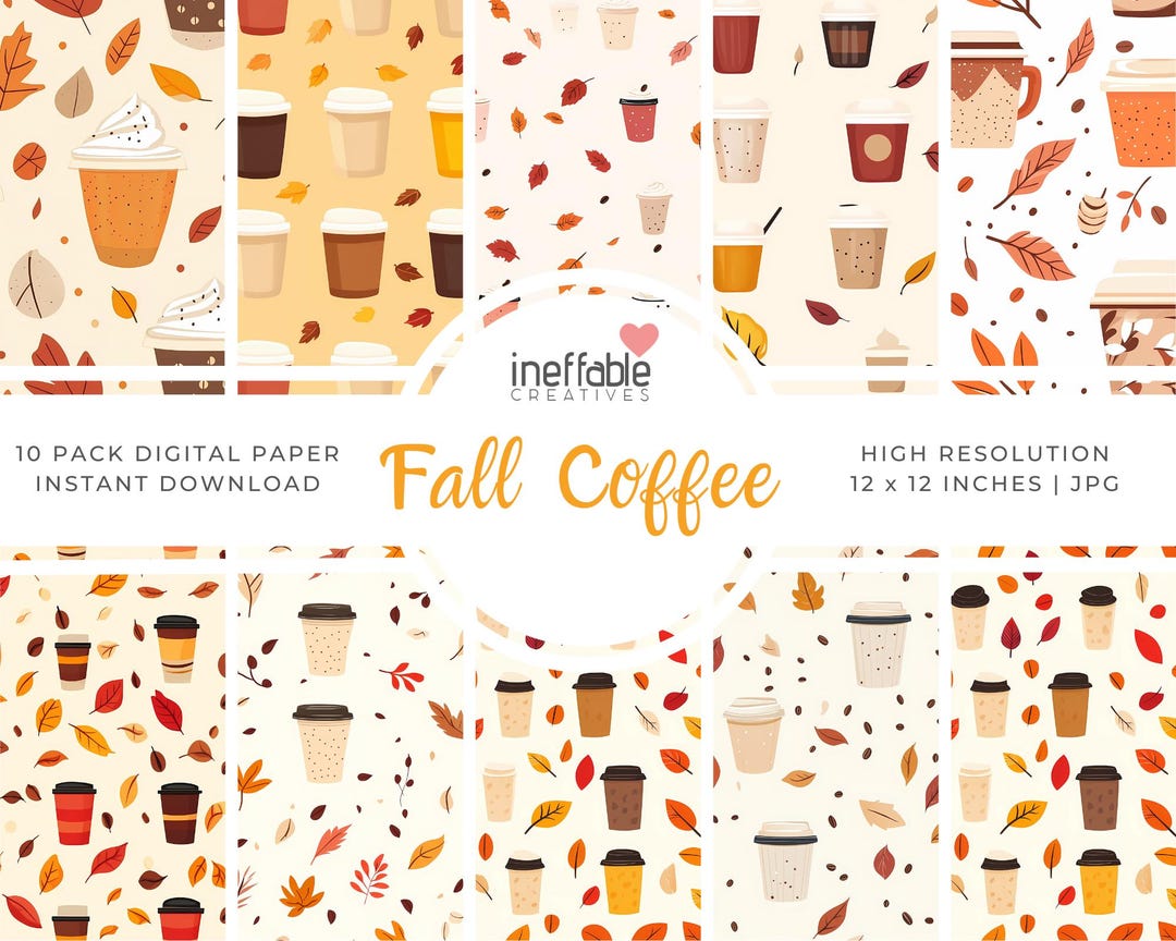 Fall Coffee Themed Patterns | Digital Paper Scrapbook Patterns, Pattern ...
