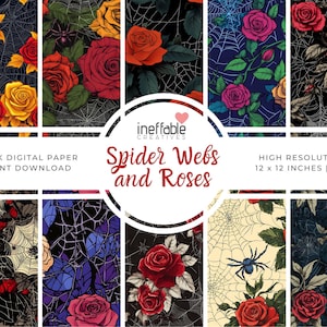 Spider Webs and Roses Themed Patterns | Digital Paper Scrapbook Patterns, Pattern Paper, Seamless Patterns, Background Patterns