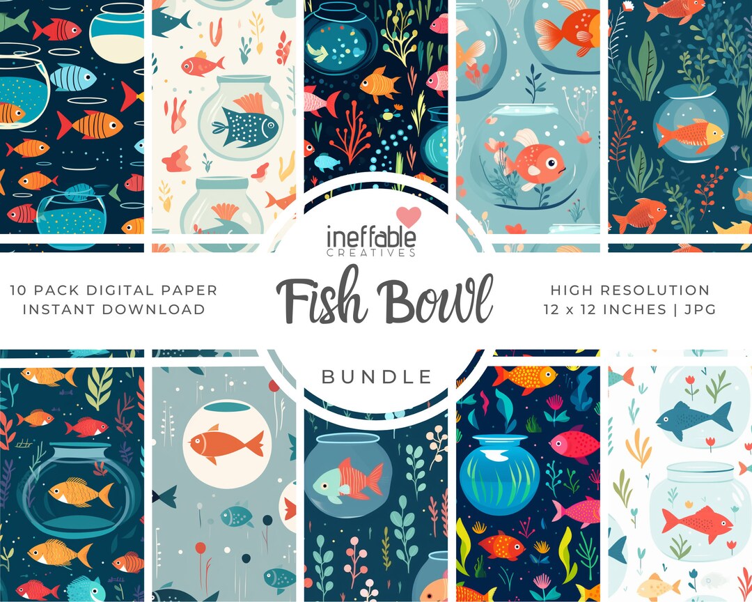 10 Seamless Fish Bowl Themed Patterns | Digital Paper Scrapbook ...
