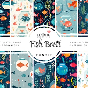 10 Seamless Fish Bowl Themed Patterns | Digital Paper Scrapbook Patterns, Pattern Paper, Seamless Patterns, Background Patterns