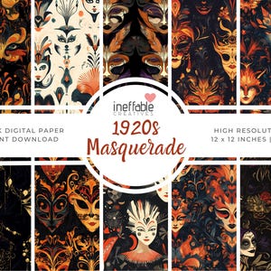 1920s Masquerade Themed Patterns | Digital Paper Scrapbook Patterns, Pattern Paper, Seamless Patterns, Background Patterns