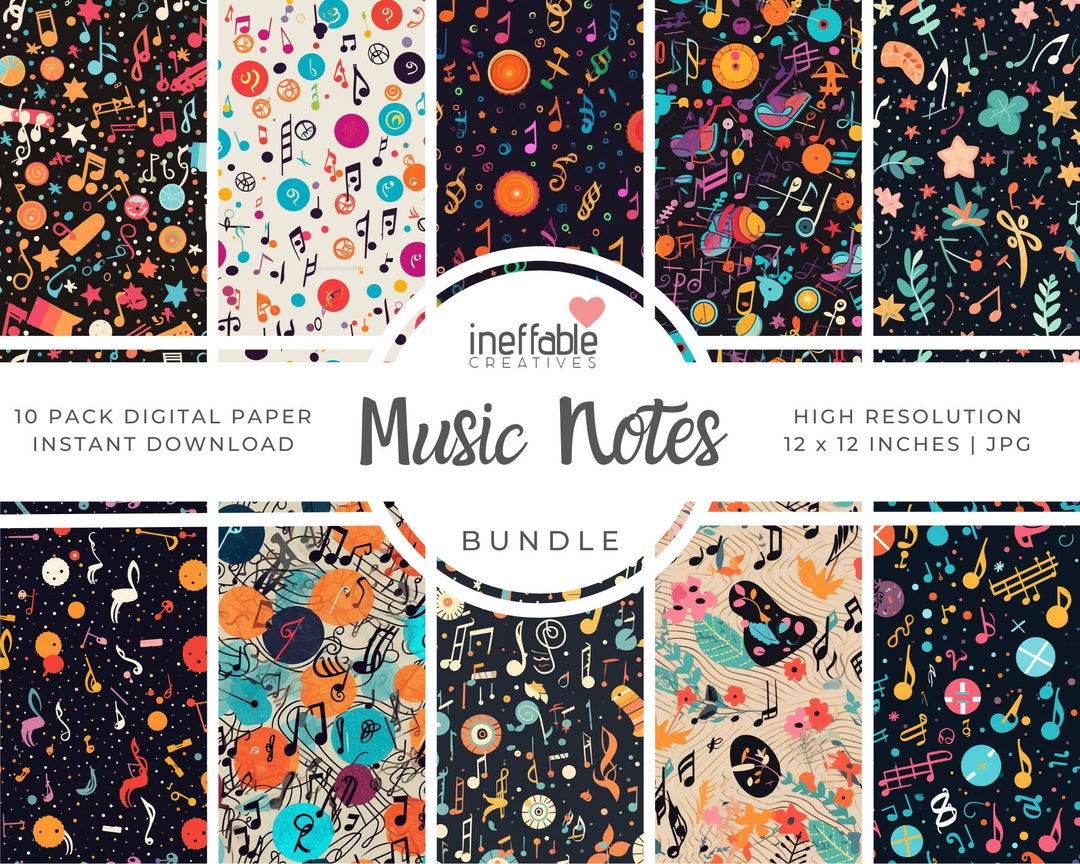 Music Notes Pattern: Seamless Digital Paper (10 Pack) - Etsy