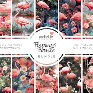 10 Seamless Flamingo Breeze Themed Patterns | Digital Paper Scrapbook Patterns, Pattern Paper, Seamless Patterns, Background