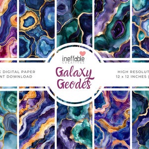 Galaxy Geodes Themed Patterns | Digital Paper Scrapbook Patterns, Pattern Paper, Seamless Patterns, Background Patterns