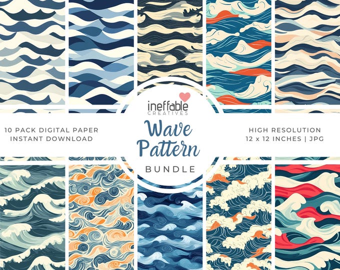 Tileable Wave Pattern Gradient Seamless Waves Digital Art Pattern for Instant Download, Wave Pattern ...