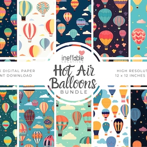 10 Seamless Hot Air Balloon Pattern | Themed Patterns | Digital Paper Scrapbook Patterns, Pattern Paper, Seamless Patterns, Background
