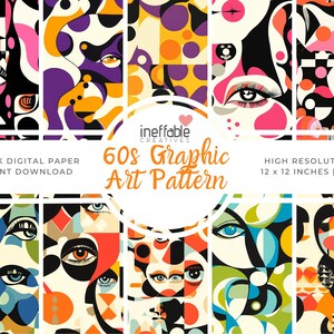 60s Graphic Art Themed Patterns | Digital Paper Scrapbook Patterns, Pattern Paper, Seamless Patterns, Background Patterns