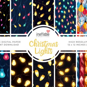 Christmas Lights Themed Patterns | Digital Paper Scrapbook Patterns, Pattern Paper, Seamless Patterns, Background Patterns