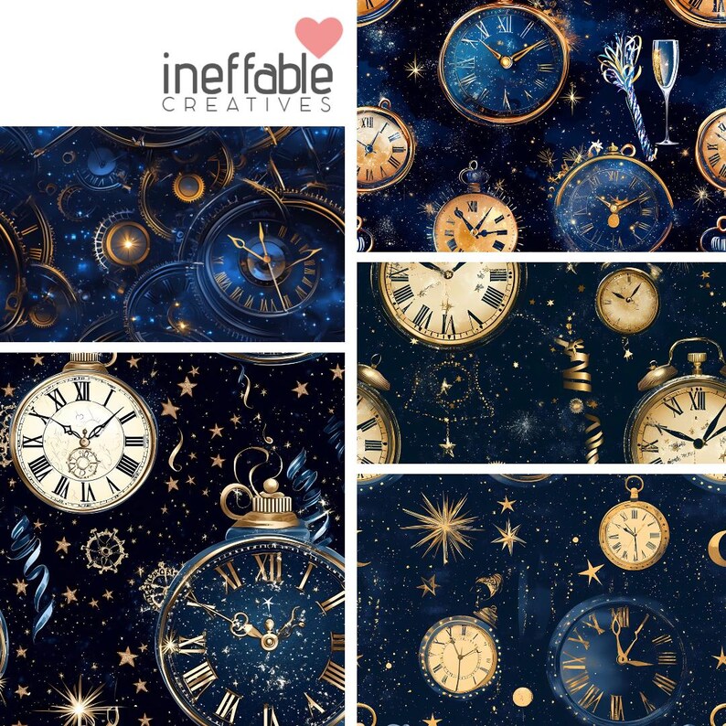 Clock Countdown Themed Patterns Digital Paper Scrapbook Patterns