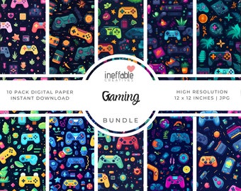10 Seamless Gaming Inspired Patterns | Digital Paper Scrapbook Patterns, Pattern Paper, Seamless Patterns, Background Patterns