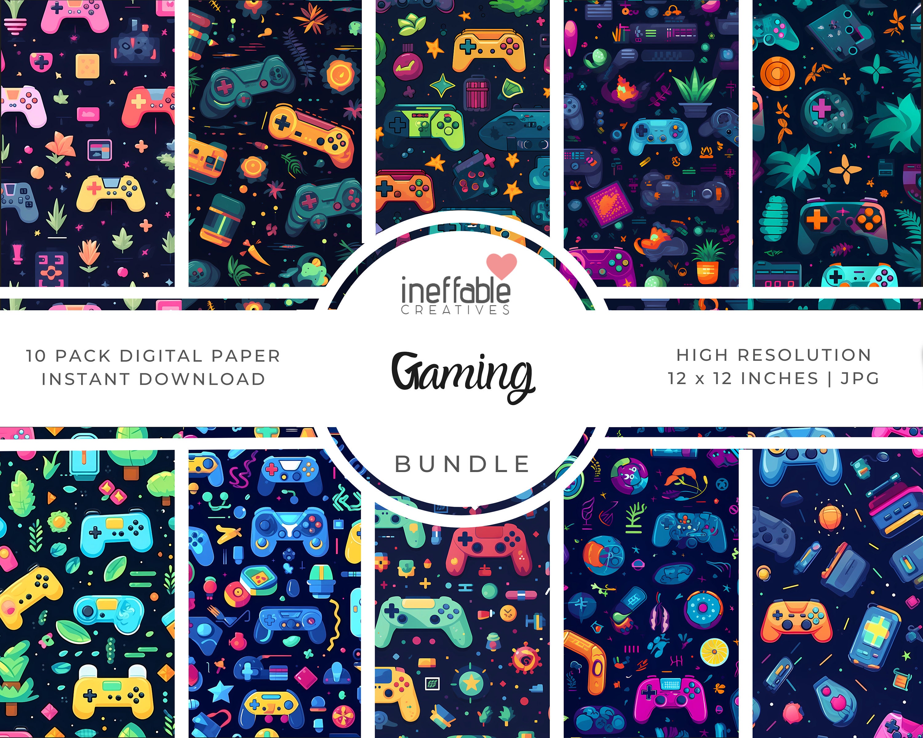 10 Seamless Gaming Inspired Patterns Digital Paper Scrapbook Patterns ...