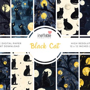 Patrones con temática de gato negro / Patrones de papel digital para álbumes de recortes, papel estampado, patrones sin costuras, patrones de fondo