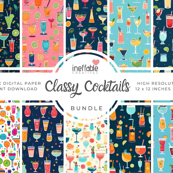 10 Seamless Cocktails Pattern | Themed Patterns | Digital Paper Scrapbook Patterns, Pattern Paper, Seamless Patterns, Background Pattern