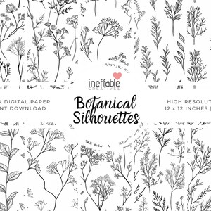 Botanical Silhouettes Themed Patterns | Digital Paper Scrapbook Patterns, Pattern Paper, Seamless Patterns, Background Patterns