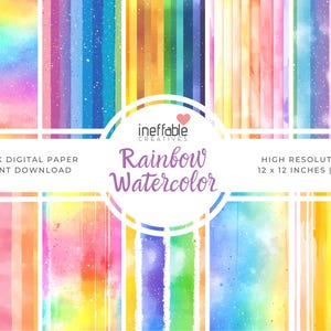 Rainbow Watercolor Themed Patterns | Digital Paper Scrapbook Patterns, Pattern Paper, Seamless Patterns, Background Patterns