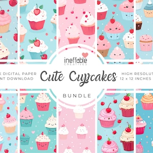 10 Seamless Cute Cupcake Themed Patterns | Digital Paper Scrapbook Patterns, Pattern Paper, Seamless Patterns, Background Patterns, Cupcakes