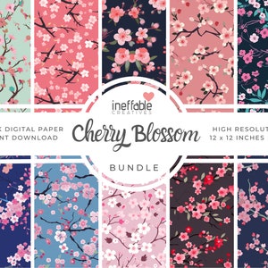 10 Seamless Cherry Blossom Themed Patterns | Digital Paper Scrapbook Patterns, Pattern Paper, Seamless Patterns, Background