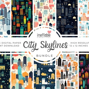 10 Seamless City Skylines | Themed Patterns | Digital Paper Scrapbook Patterns, Pattern Paper, Seamless Patterns, Background