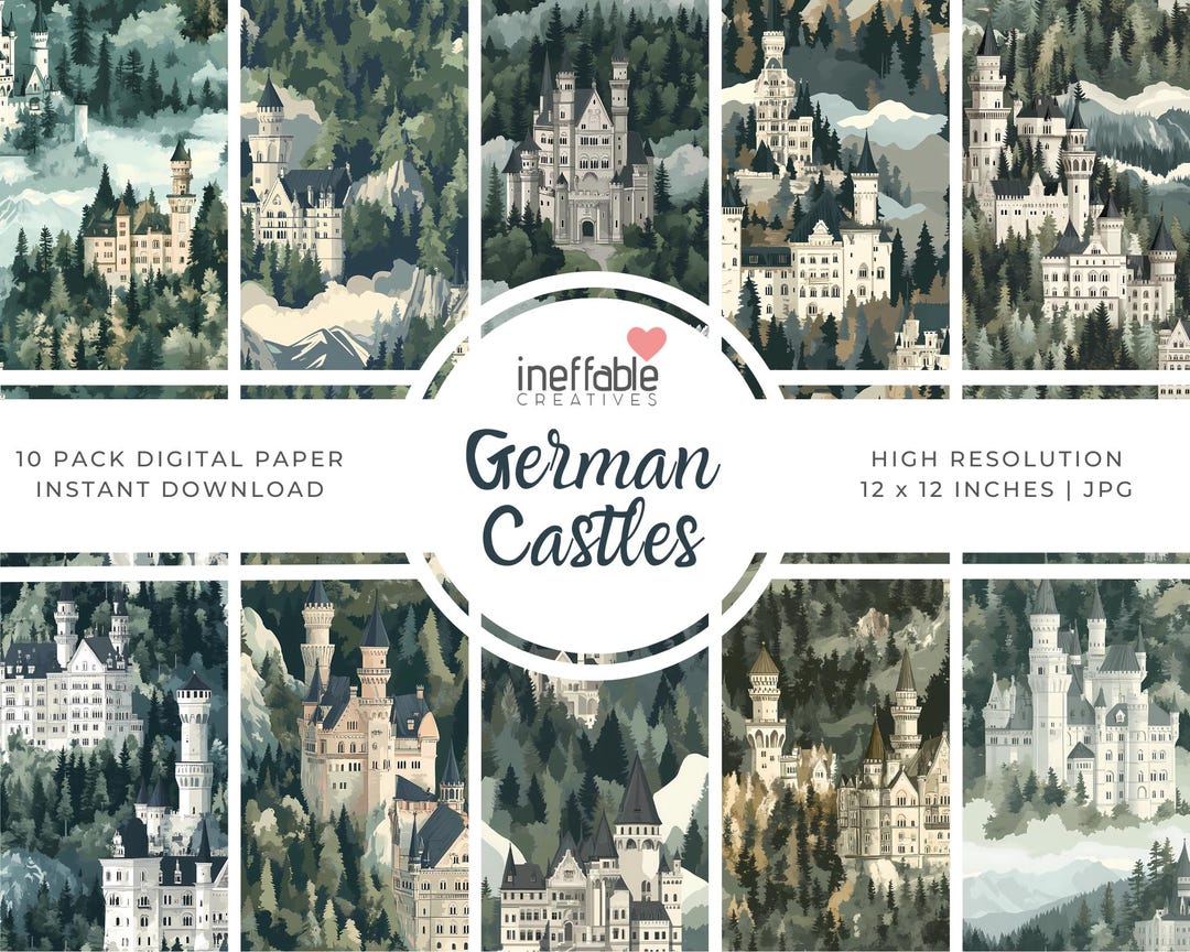 German Castles Digital Paper: Seamless Scrapbook Patterns (digital ...