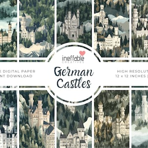 German Castles Themed Patterns | Digital Paper Scrapbook Patterns, Pattern Paper, Seamless Patterns, Background Patterns