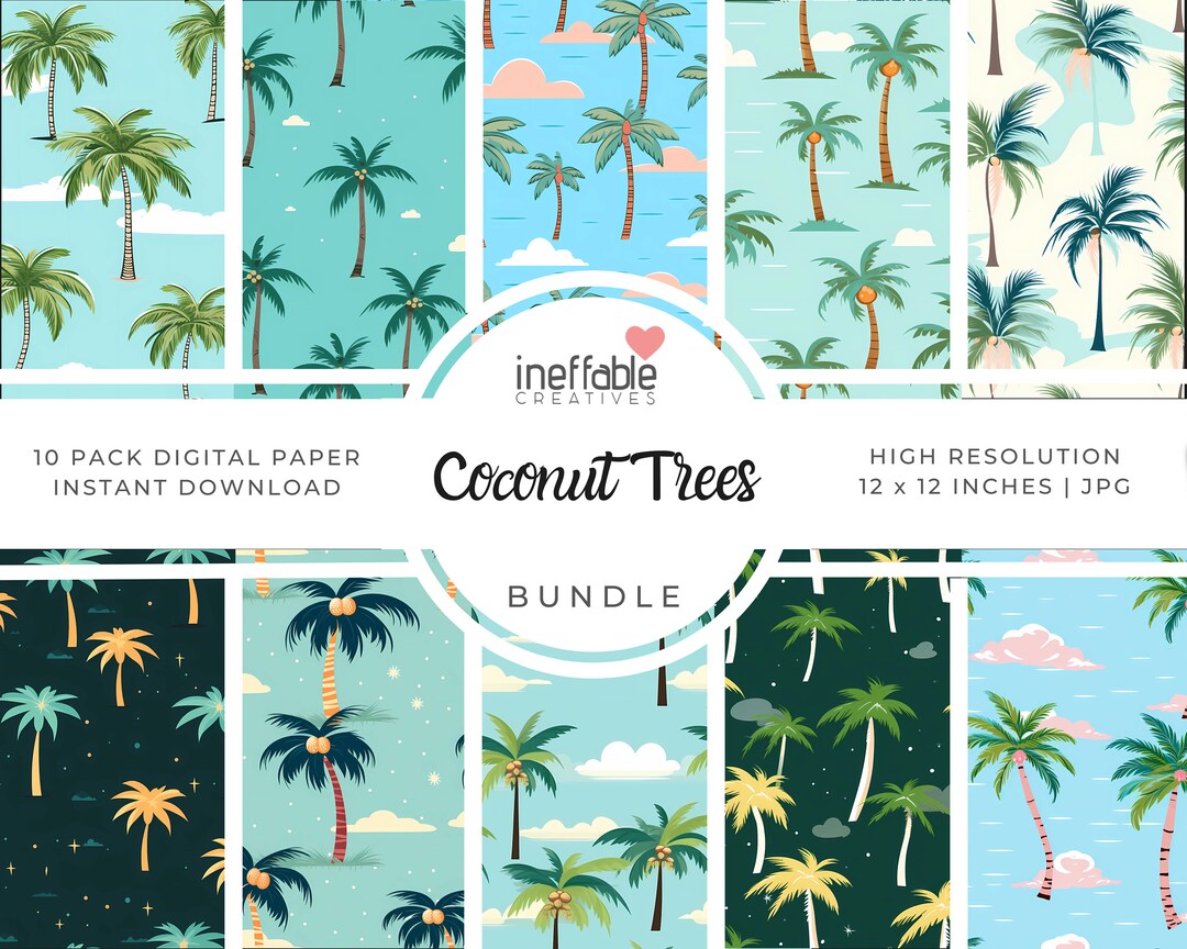 Printable Coconut Tree Pattern One Color Coconut Tree Pattern: Seamless Digital Paper, Tropical Scrapbook (JPG ...