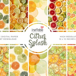 Citrus Splash Themed Patterns | Digital Paper Scrapbook Patterns, Pattern Paper, Seamless Patterns, Background Patterns