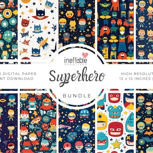 10 Seamless Superhero Themed Patterns | Digital Paper Scrapbook Patterns, Pattern Paper, Seamless Patterns, Background Patterns