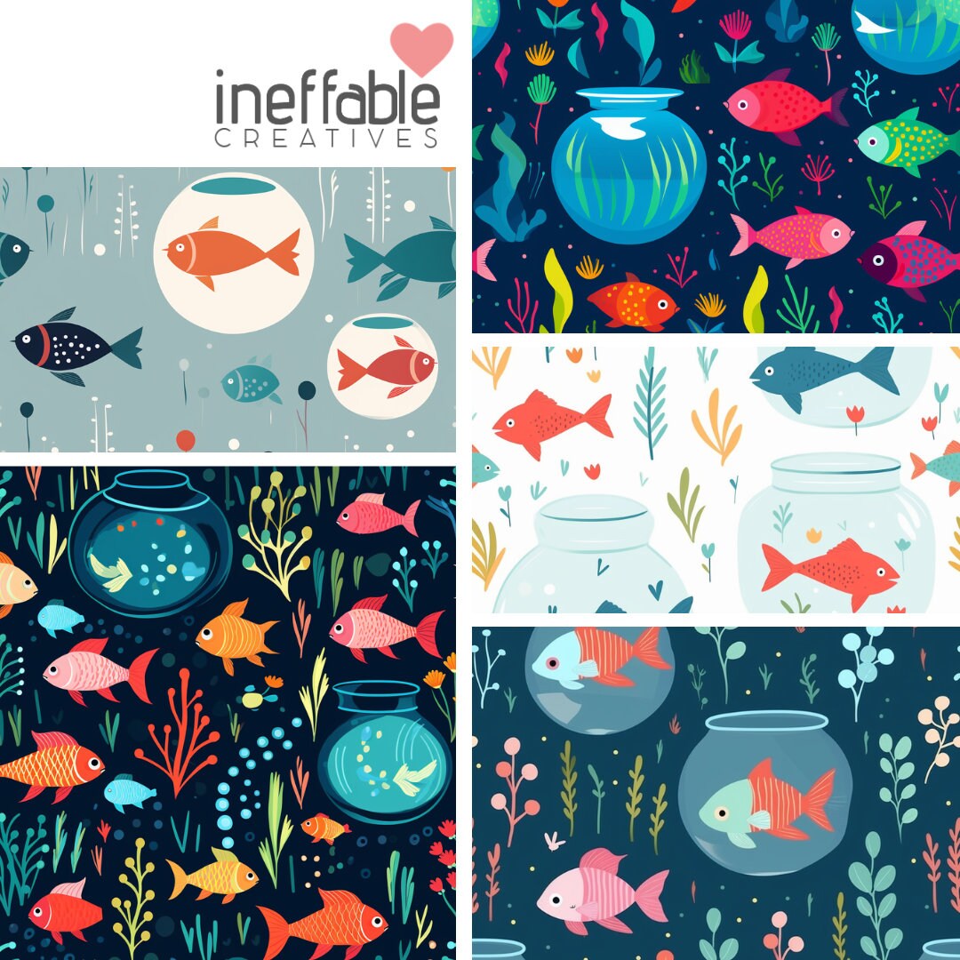 10 Seamless Fish Bowl Themed Patterns Digital Paper Scrapbook Patterns ...