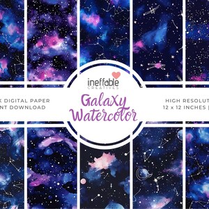 Galaxy Watercolor Themed Patterns | Digital Paper Scrapbook Patterns, Pattern Paper, Seamless Patterns, Background Patterns