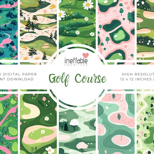 Golf Course Themed Patterns | Digital Paper Scrapbook Patterns, Pattern Paper, Seamless Patterns, Background Patterns