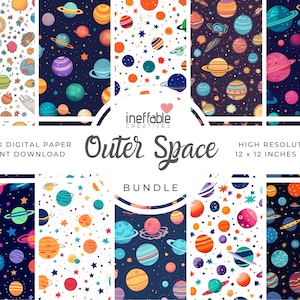 10 naadloze patronen met een ruimtethema | Digitaal papier plakboekpatronen, patroonpapier, naadloze patronen, achtergrond