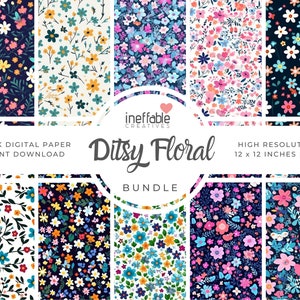 10 Seamless Ditsy Floral Themed Patterns | Digital Paper Scrapbook Patterns, Pattern Paper, Seamless Patterns, Background Patterns