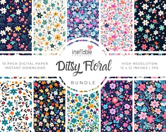 10 Seamless Ditsy Floral Themed Patterns | Digital Paper Scrapbook Patterns, Pattern Paper, Seamless Patterns, Background Patterns