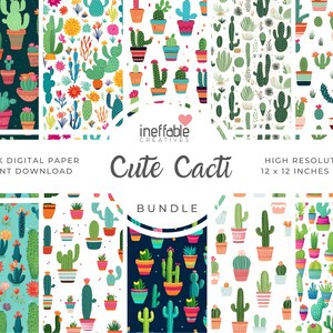 10 Seamless Cute Cacti Pattern / Cactus Pattern / Digital Paper Scrapbook Patterns, Pattern Paper, Seamless Patterns, Background Patterns