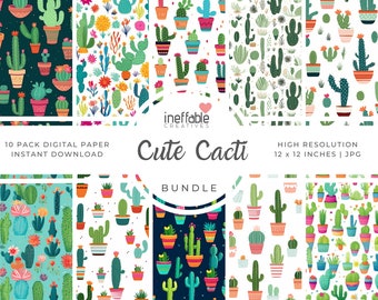 10 Seamless Cute Cacti Pattern | Cactus Pattern | Digital Paper Scrapbook Patterns, Pattern Paper, Seamless Patterns, Background Patterns