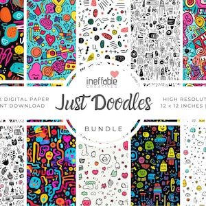 10 Seamless Just Doodles Themed Pattern | Digital Paper Scrapbook Patterns, Pattern Paper, Seamless Patterns, Scribbles Background, Drawings