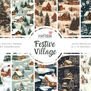 Festive Village Themed Patterns | Digital Paper Scrapbook Patterns, Pattern Paper, Seamless Patterns, Background Patterns