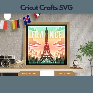 Eiffelturm 3D Schatten Box SVG, 3D Papier Schnitt Schatten Box Vorlage, SVG digitaler Download Dateien, Schatten Box SVG, Cricut SVG Dateien