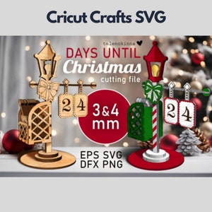 Giorni di Natale fino al, Lampione SVG Taglio laser a strati 3D, Modello di taglio della carta 3D, File di download digitale SVG, File Svg Cricut, Babbo Natale Svg 3D