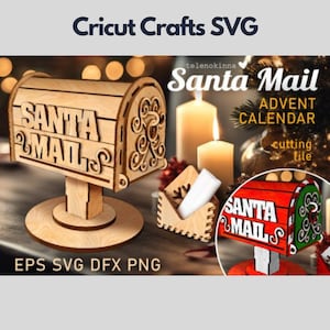Santa Mail SVG Advent Calendar Corte a laser em camadas 3D, modelo de corte de papel 3D, arquivo de download digital SVG, arquivos Cricut Svg, Santa Svg 3D