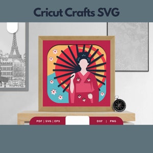 Japanese Kimono 3D Shadow Box SVG, 3D Paper Cut Shadow Box Template, SVG Digital Download Files, Shadow Box SVG, Cricut Svg Files