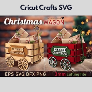 Carro navideño SVG 3D cortado con láser en capas, plantilla de corte de papel 3D, archivo de descarga digital SVG, archivos SVG de Cricut, Papá Noel Svg 3D